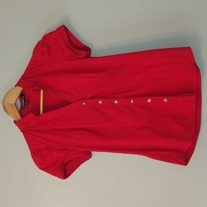 Button Up Blouse Dress Shirt Small Red Work